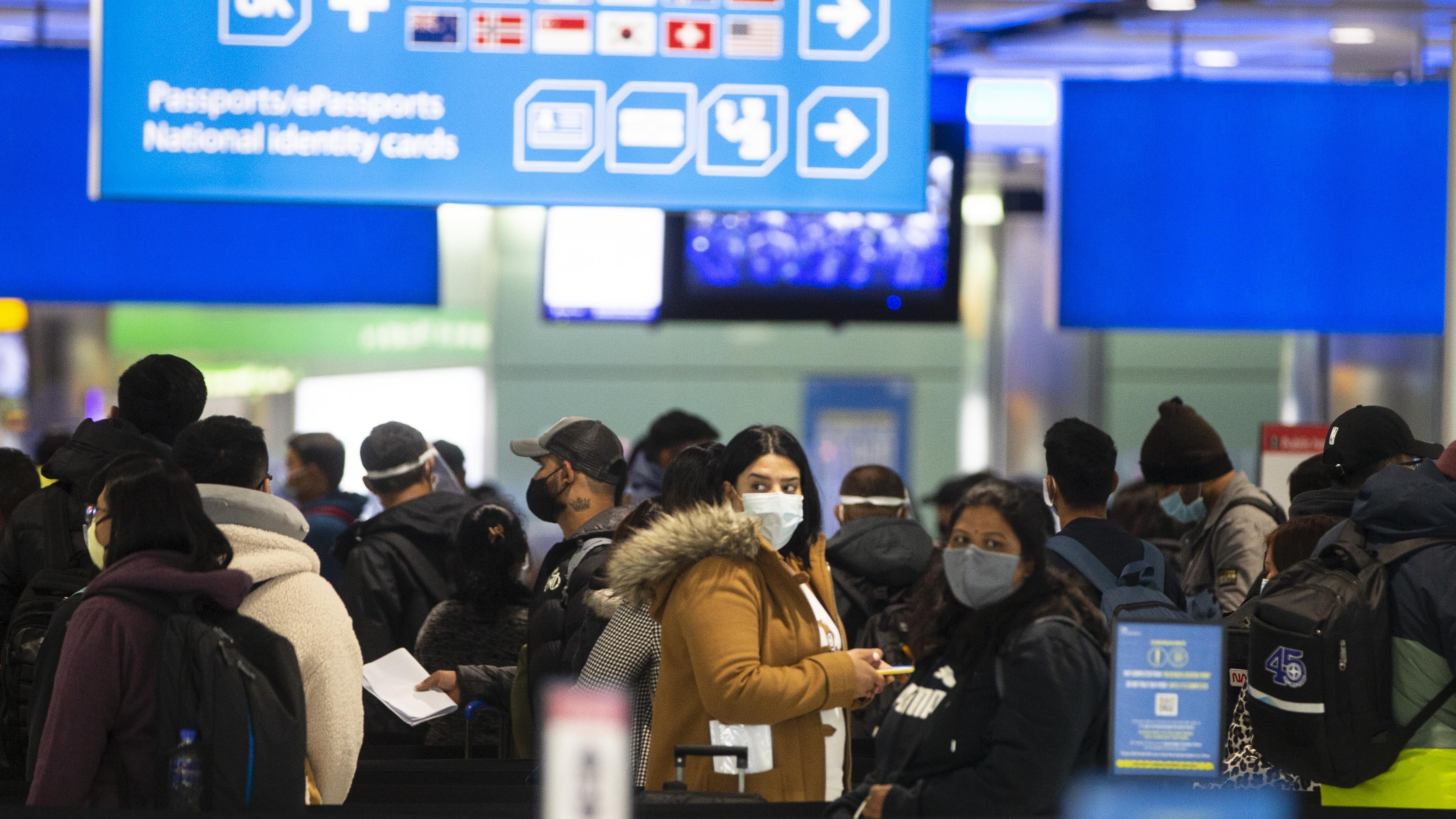 A queue at passport control in Heathrow Terminal Five