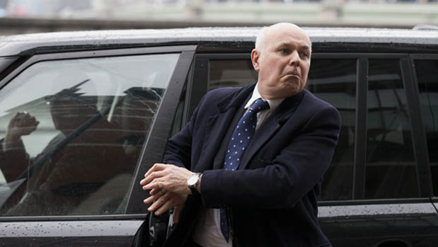 British Secretary of State for Work and Pensions Iain Duncan Smith exits a vehicle in London on February 11, 2013. AFP PHOTO / JUSTIN TALLIS(Photo credit should read JUSTIN TALLIS/AFP/Getty I