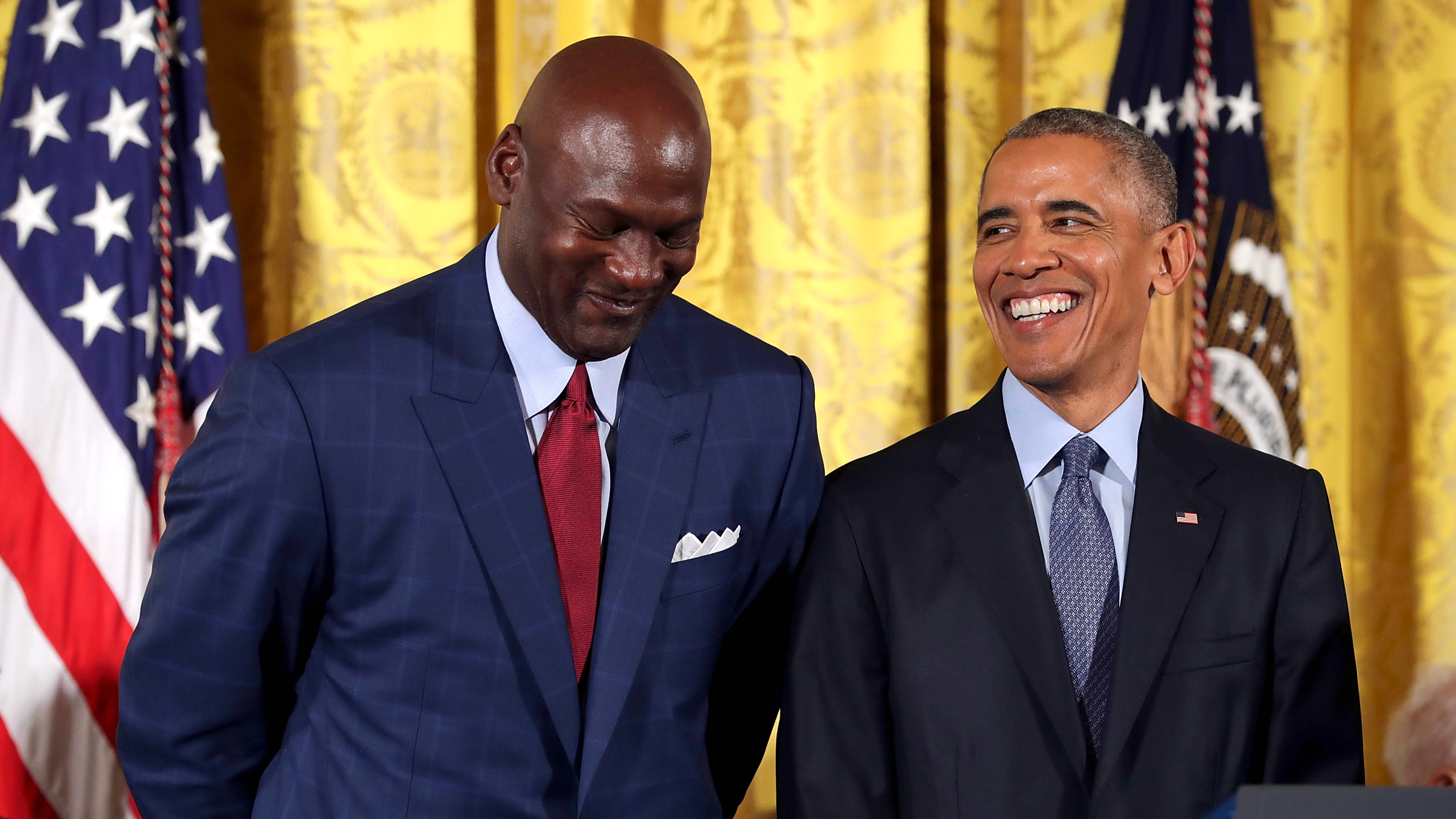 President Barack Obama presents former NBA star Michael Jordan with the Presidential Medal of Freedom