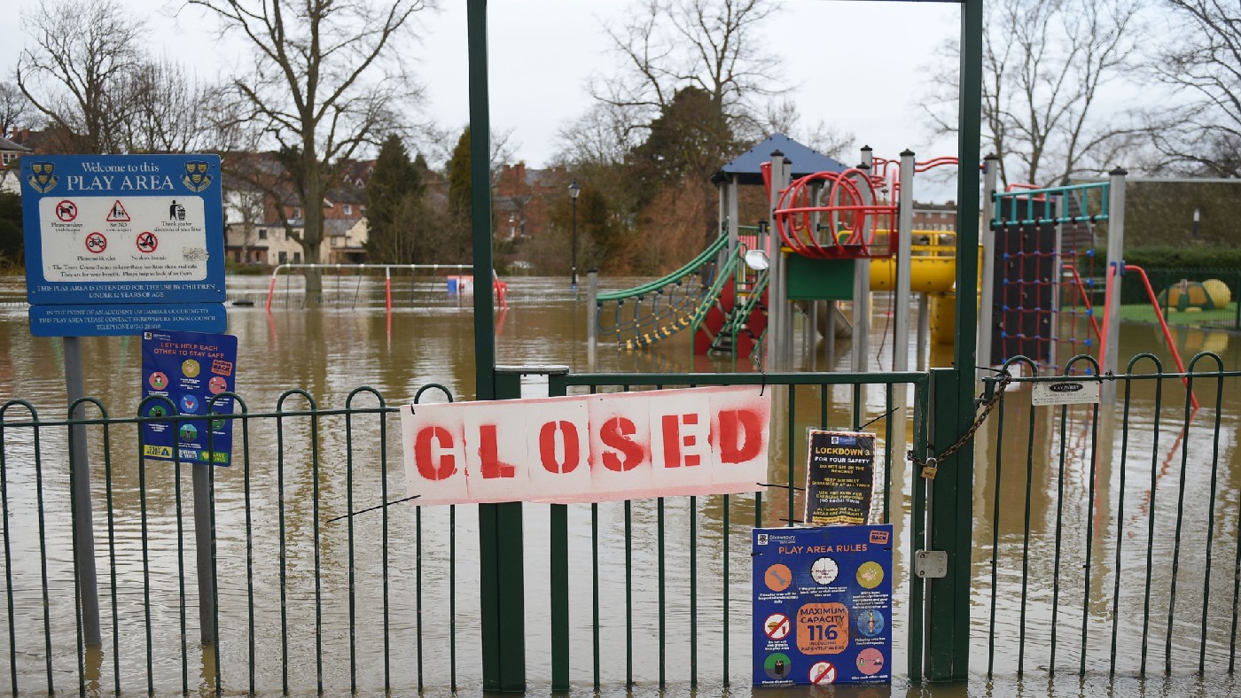 A children&#039;s playground is flooded