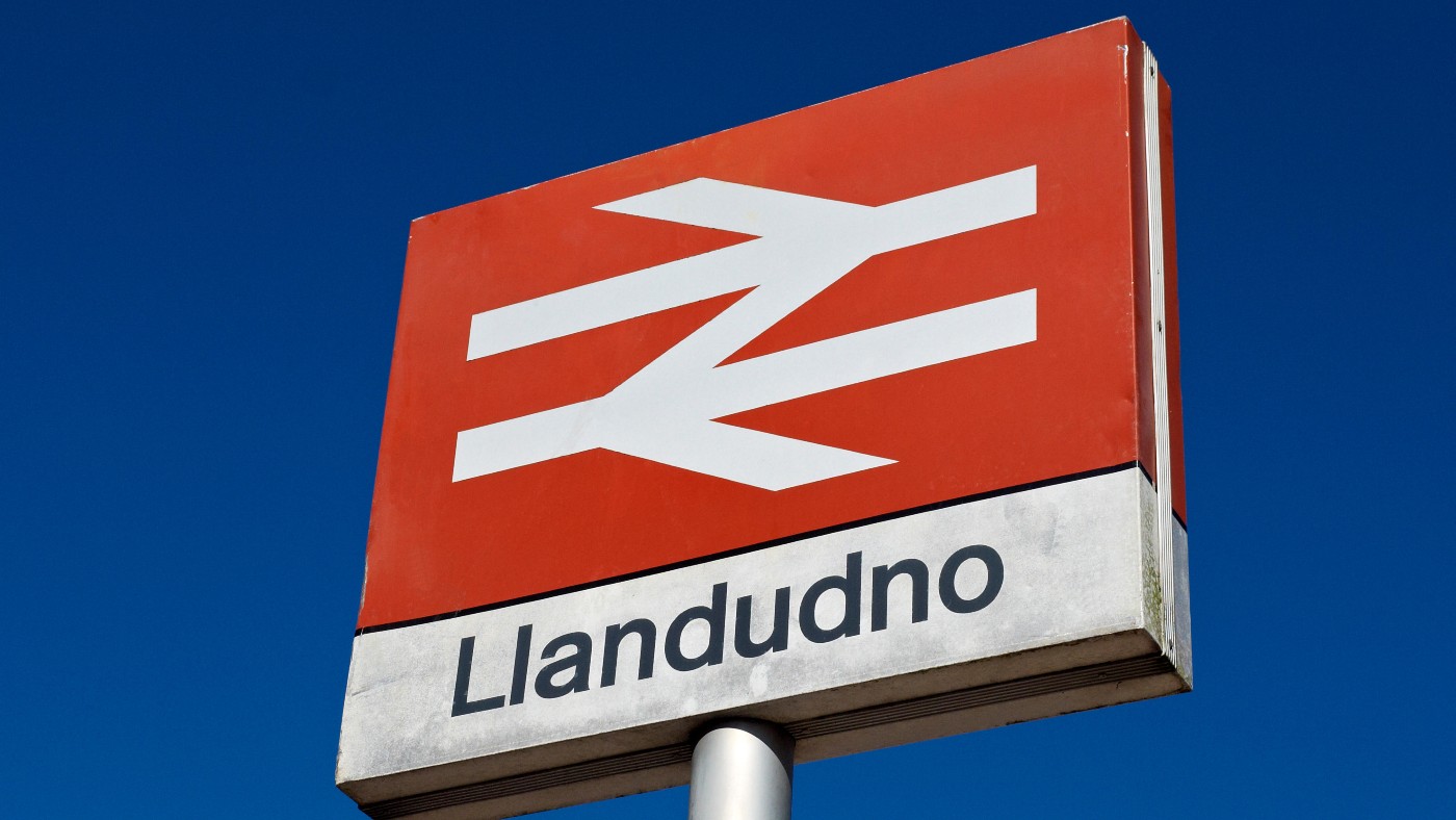 Llandudno railway station sign Wales 