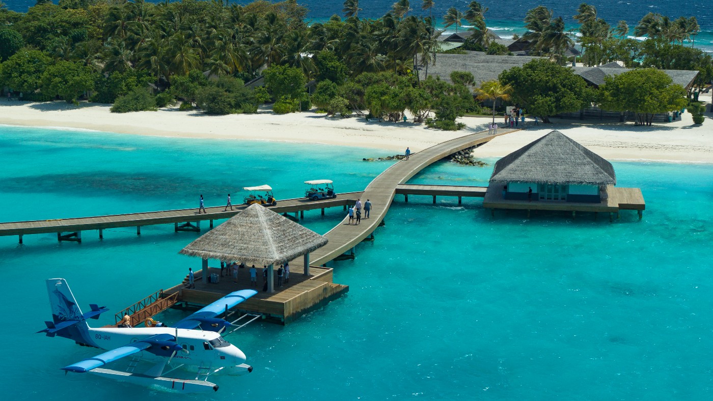 The Cora Cora Maldives Resort is a 45-minute seaplane ride from Velana International Airport in Male