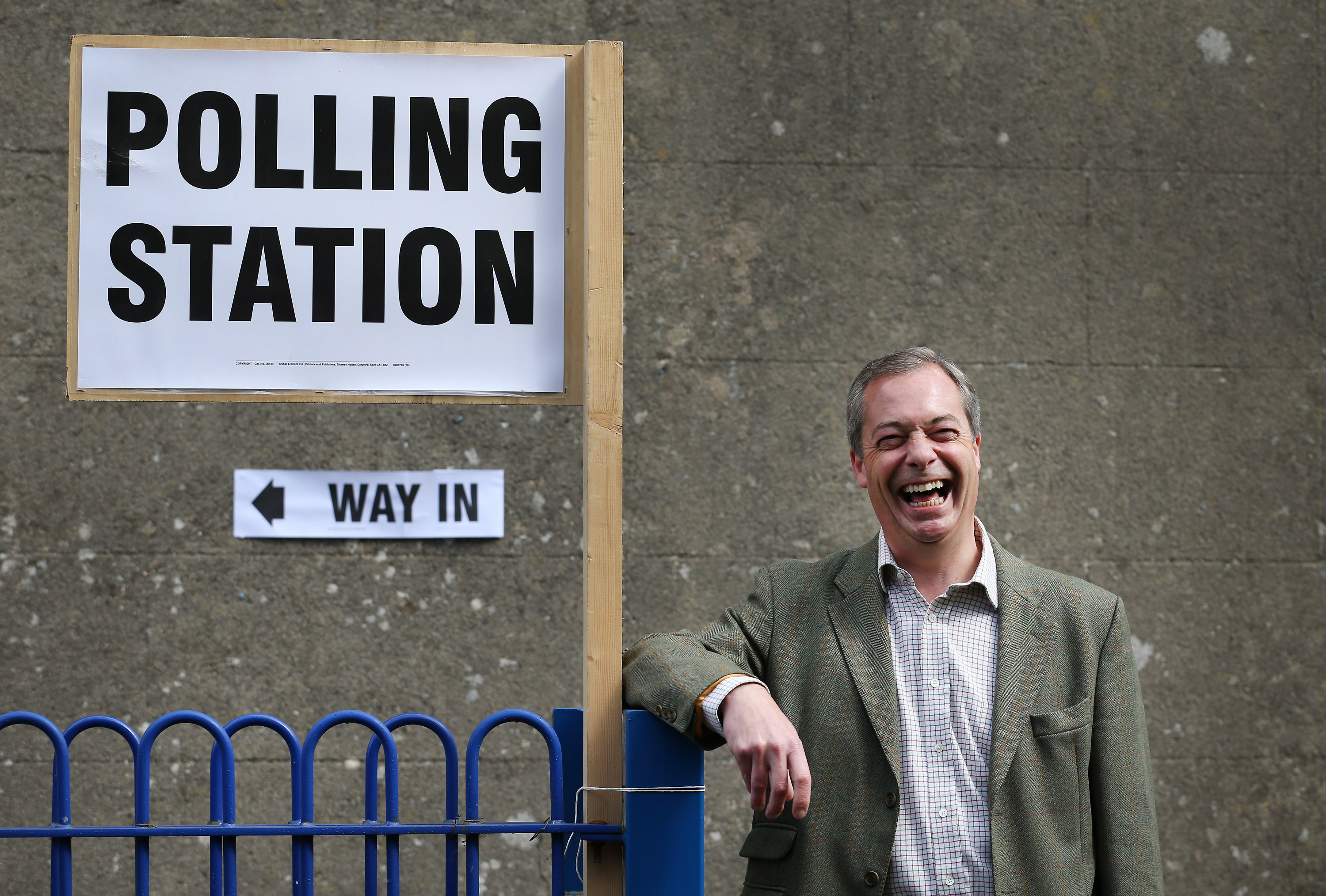 UKIP leader Nigel Farage outside polling station in Biggin Hill