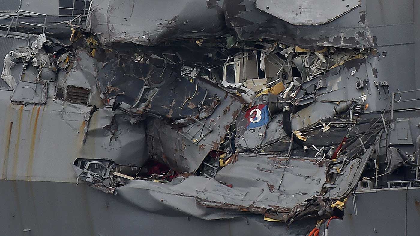 Damage to the USS Fitzgerald following deadly collision at sea