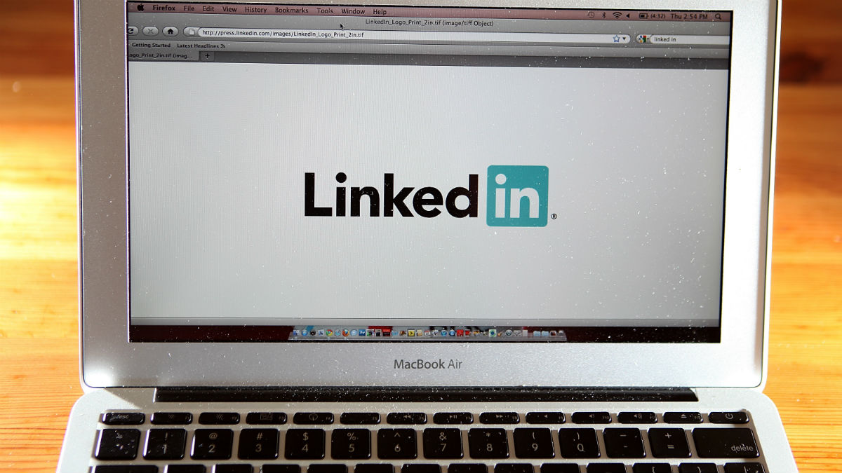 LinkedIn logo on a laptop