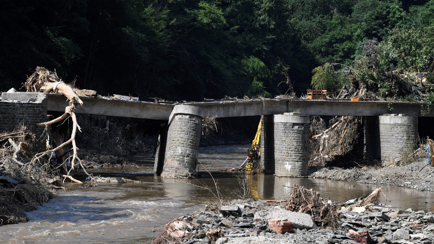 A destroyed railway bridge