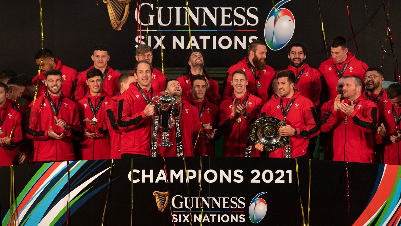 Wales celebrate winning the Six Nations in 2021  