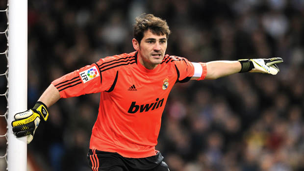 Real Madrid&#039;s goalkeeper and captain Iker Casillas reacts during the Spanish Copa del Rey (King&#039;s Cup) quarter-final football match Real Madrid CF vs Valencia CF at the Santiago Bernabeu Stad