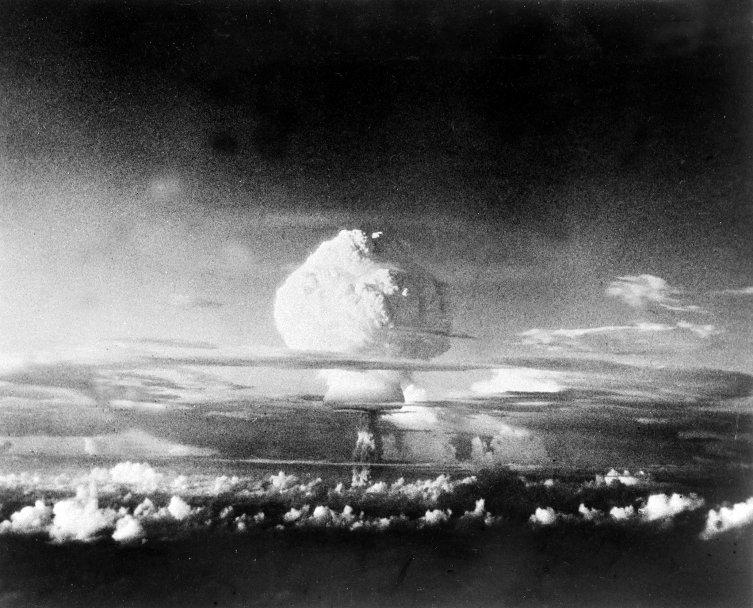 The Hydrogen Bomb, pic: 1952, A picture of the thermo-nuclear device tested by the U,S, at the Elugelab test island in the Marshall Islands , The picture is taken from 50 miles distant and at