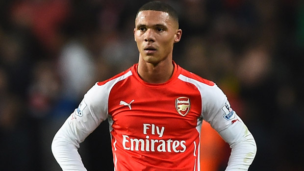 Kieran Gibbs of Arsenal looks dejected after the Barclays Premier League match between Arsenal and Manchester United