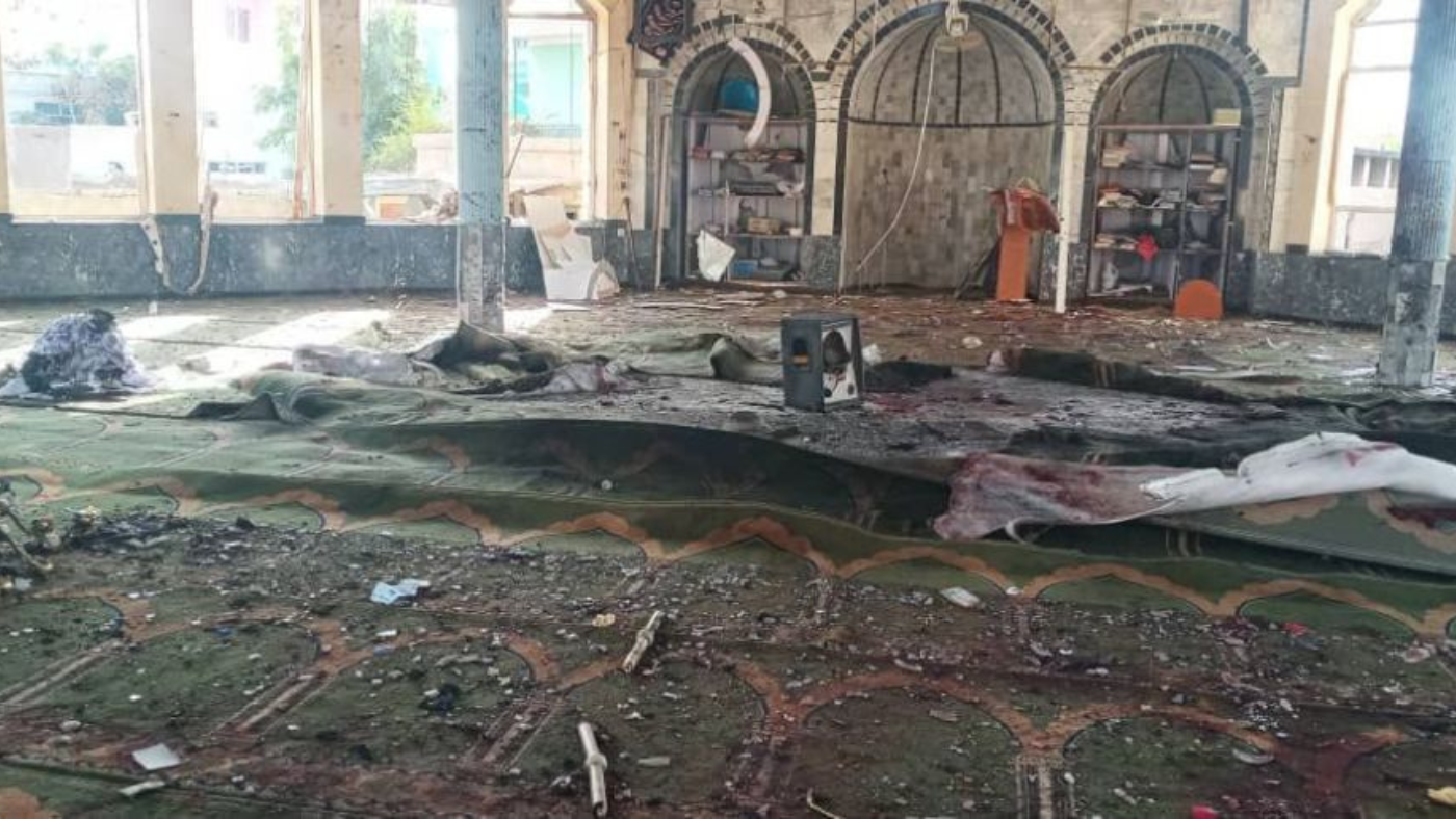 The inside of the Sayed Abad mosque in Kunduz after a bomb blasts 