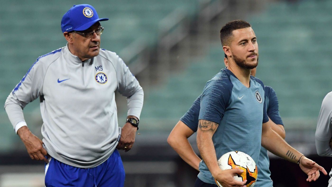 Italian head coach Maurizio Sarri and Belgian attacker Eden Hazard look set to leave Chelsea