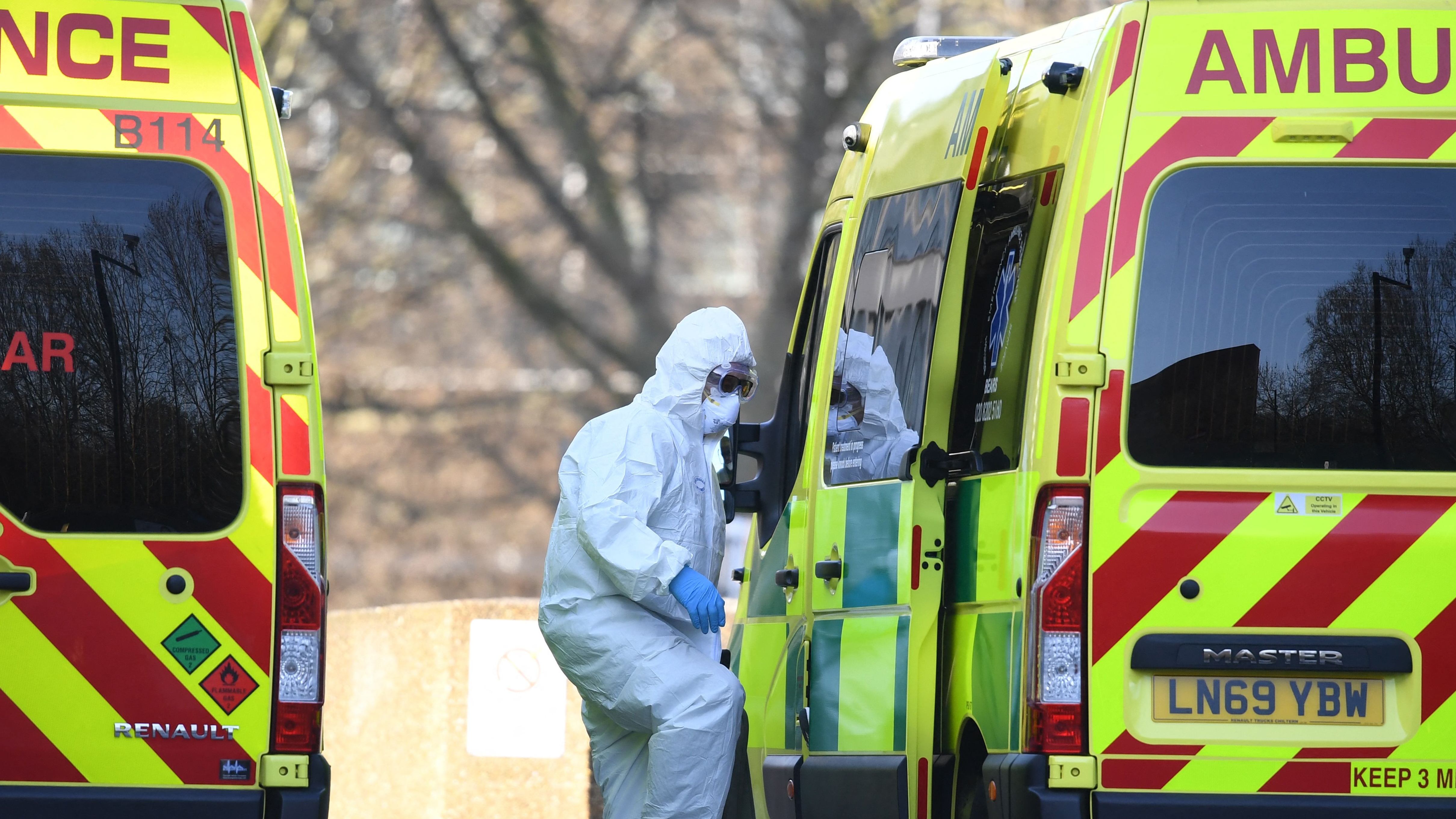 A member of staff climbs into an ambulance at St Thomas&#039; Hospital, London