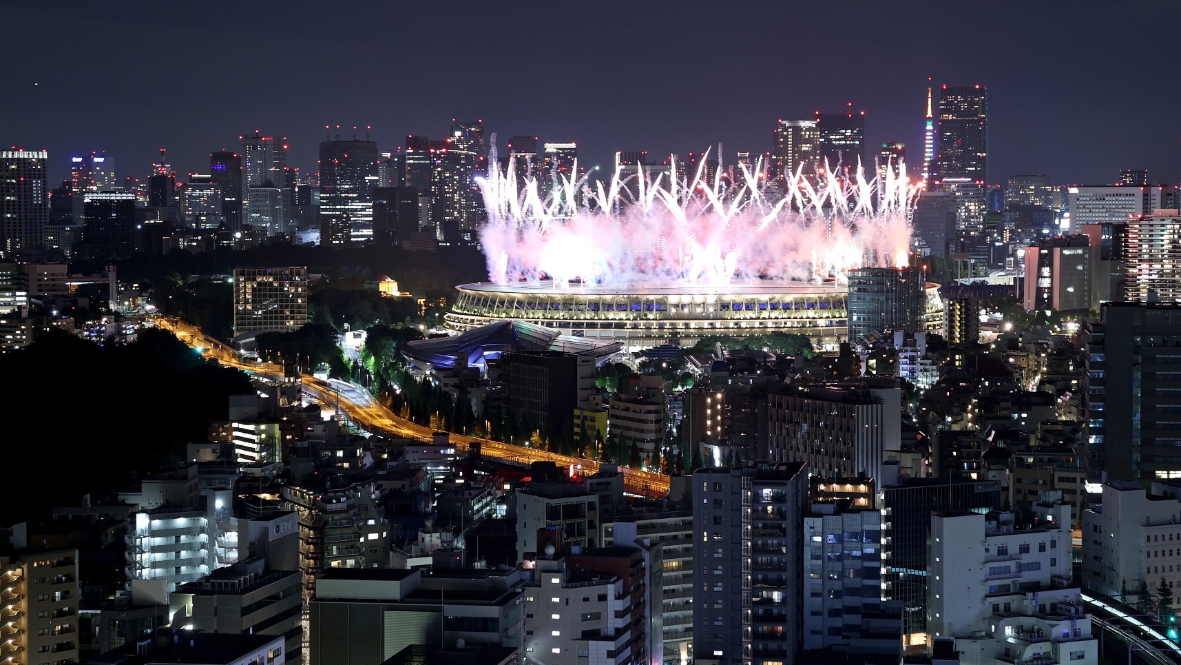 Fireworks erupt over Tokyo’s Olympic Stadium as the Games come to a close