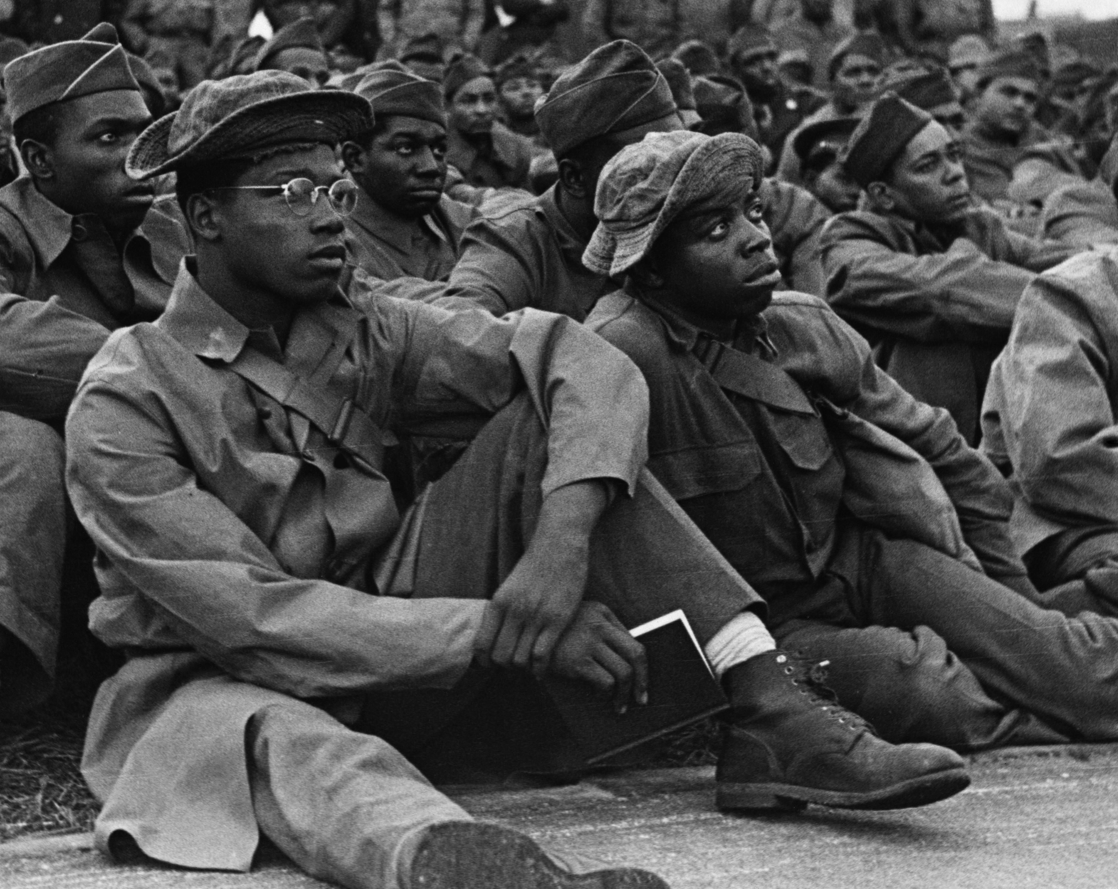 African American soldiers listening to presentation 