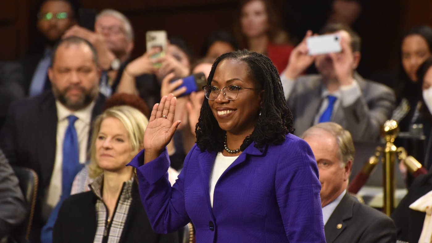 US Supreme Court nominee Judge Ketanji Brown Jackson is sworn-in during her confirmation hearing before the Senate Judiciary Committee 