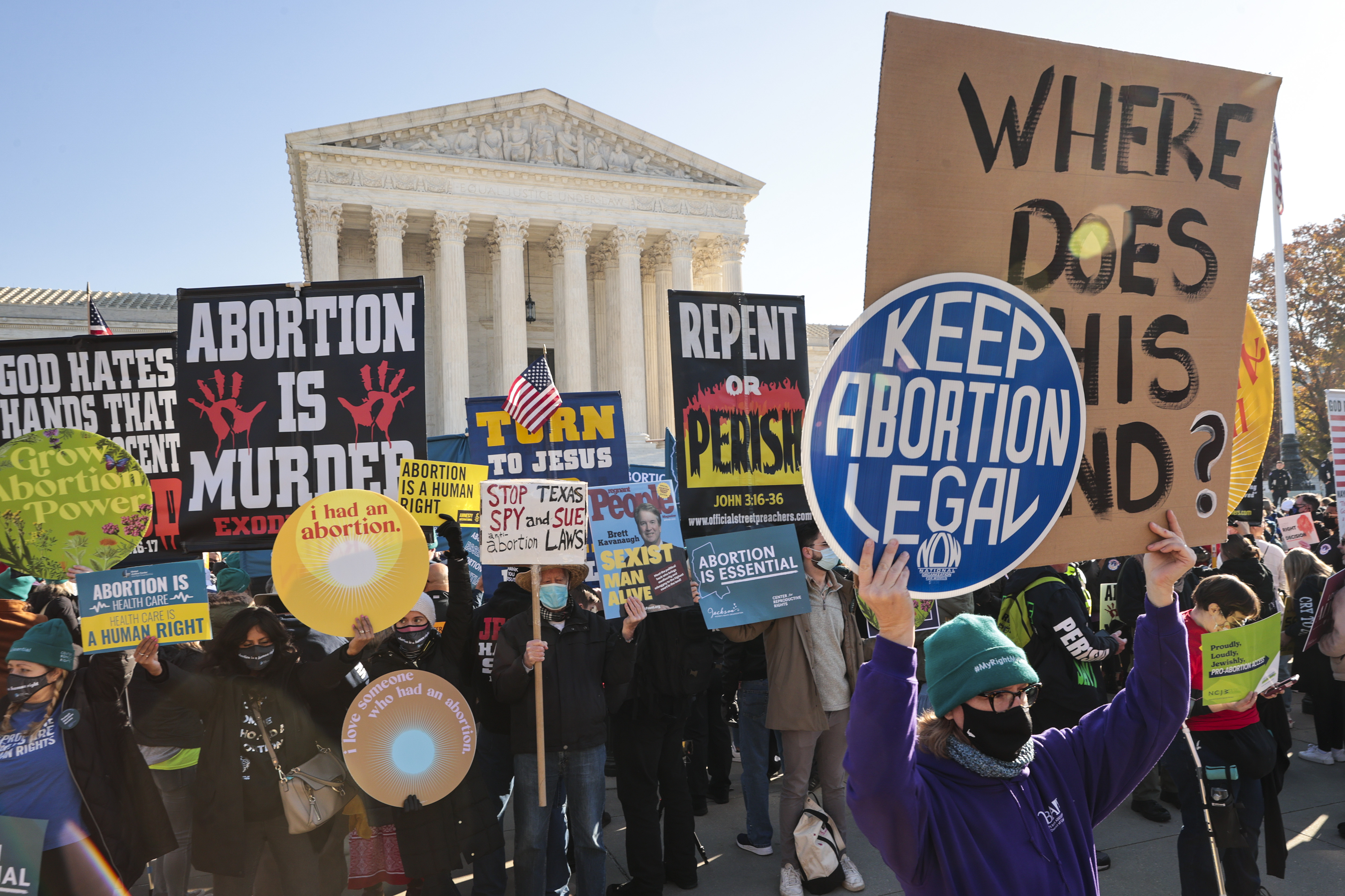 Pro-life and pro-abortion demonstrators gather in front of the US Supreme Court 