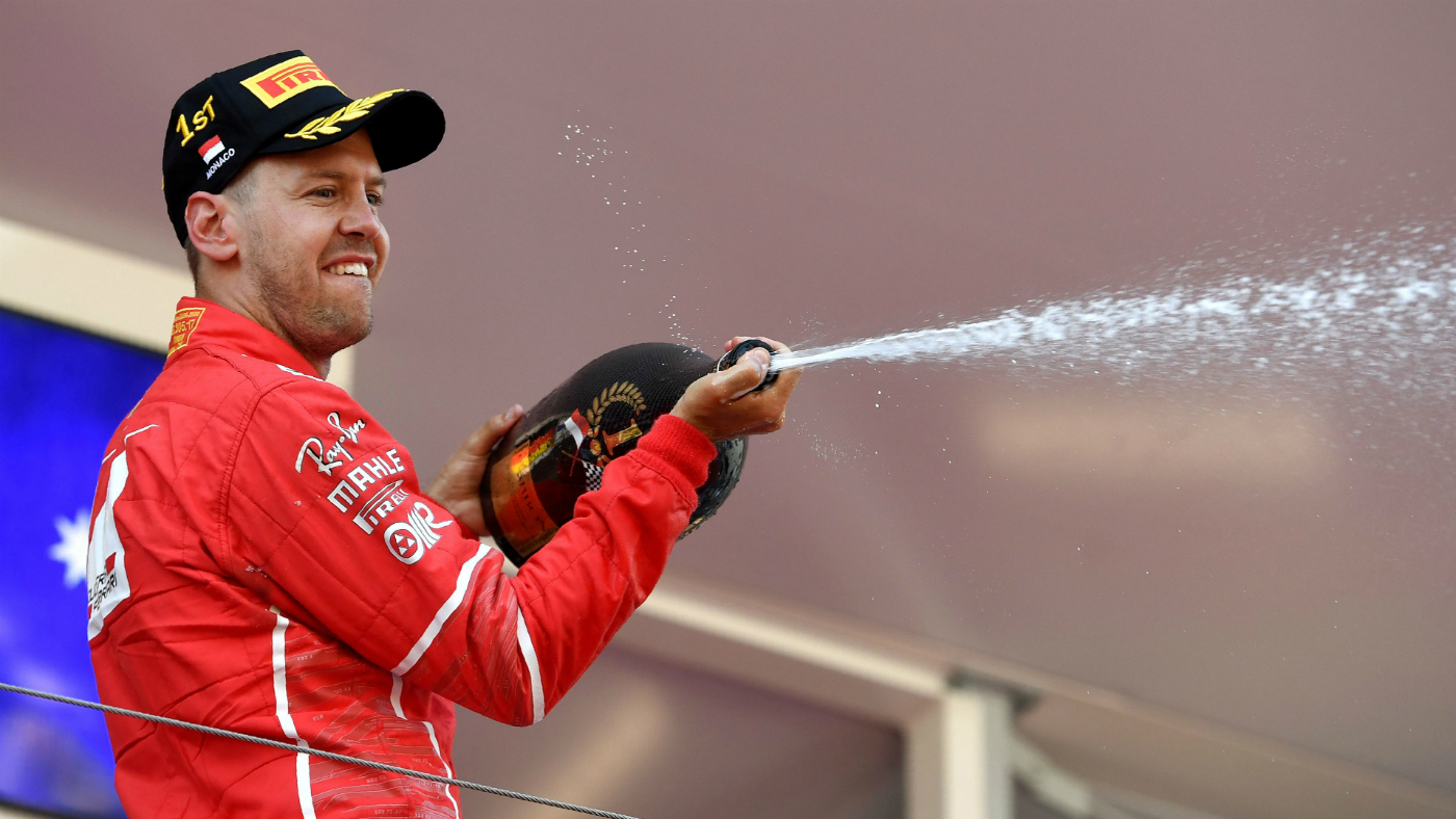 Sebastian Vettel celebrates winning the Monaco Grand Prix