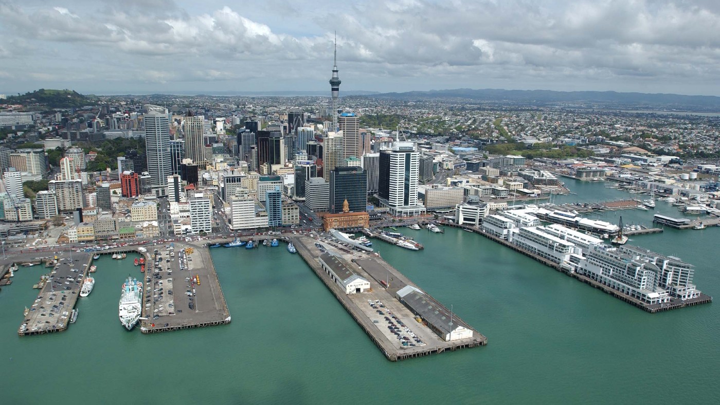 Aerial view of Auckland harbour and the CBD  