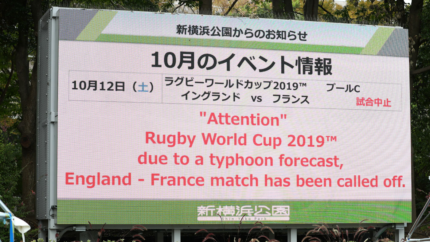 A sign outside of the Yokohama Stadium at the Rugby World Cup in Japan