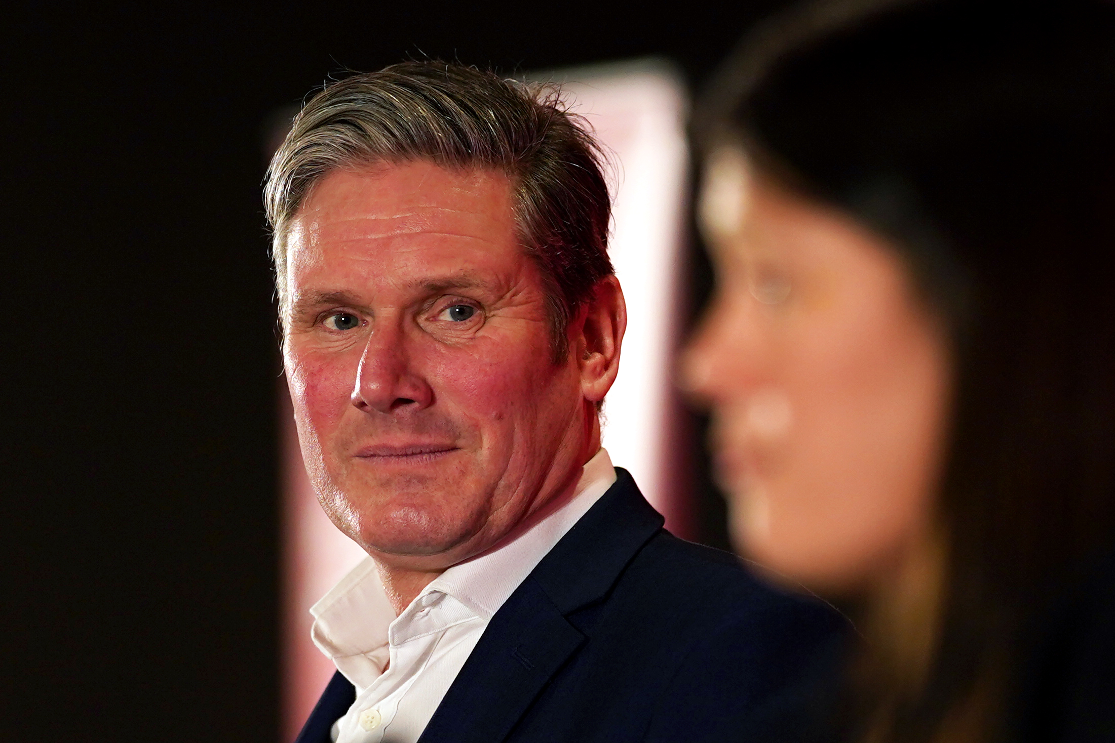 DURHAM, ENGLAND - FEBRUARY 23: Sir Keir Starmer, Shadow Secretary of State for Exiting the European Union looks on as Lisa Nandy, MP for Wigan addresses the audience during the Labour Party L