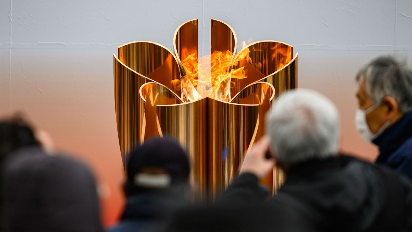 The Tokyo 2020 Olympic flame is displayed at Ofunato, Iwate prefecture in Japan 