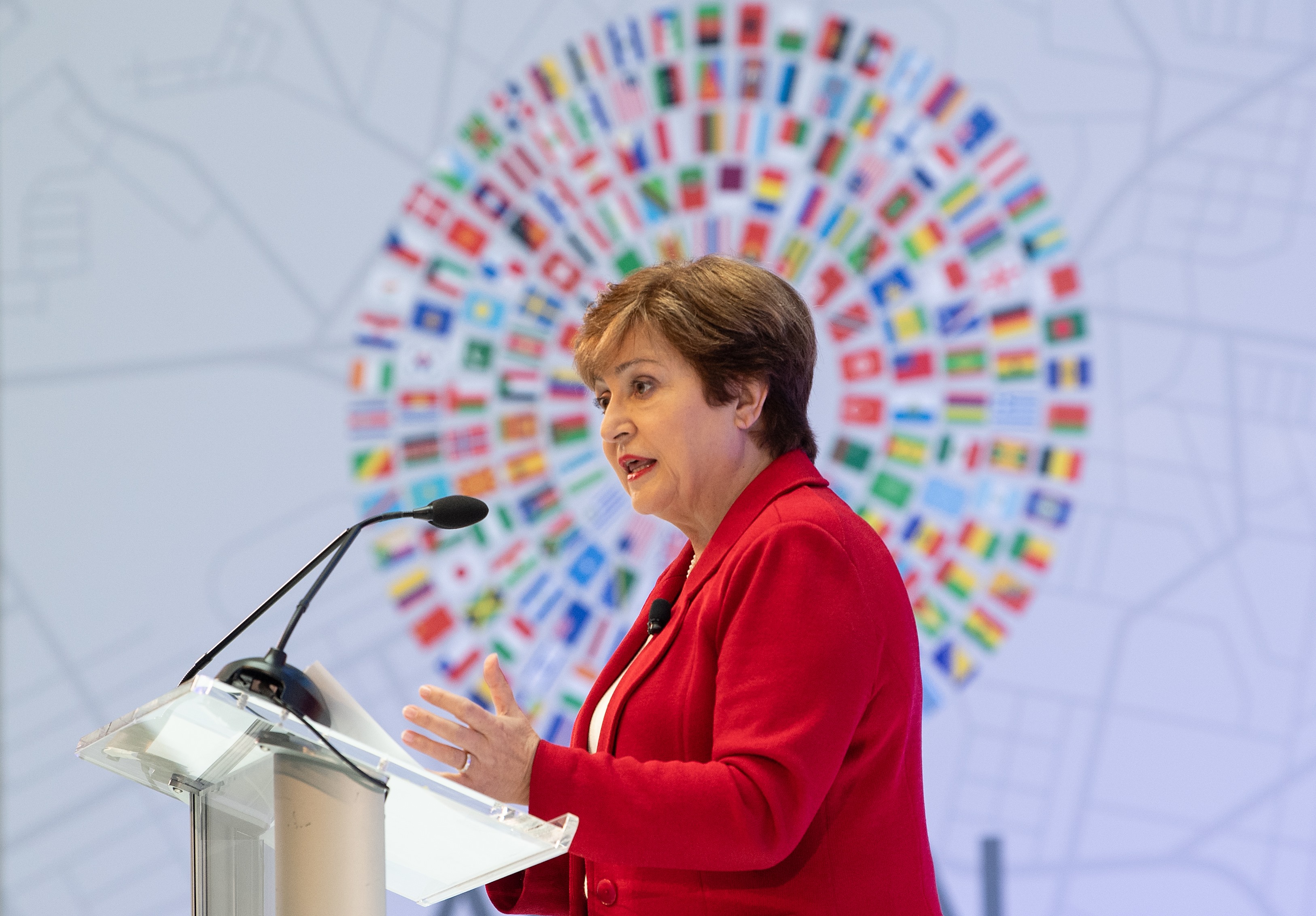International Monetary Fund (IMF) Managing Director Kristalina Georgieva delivers her curtain raiser speech previewing the key issues to be addressed in the Annual Meetings in Washington, DC,