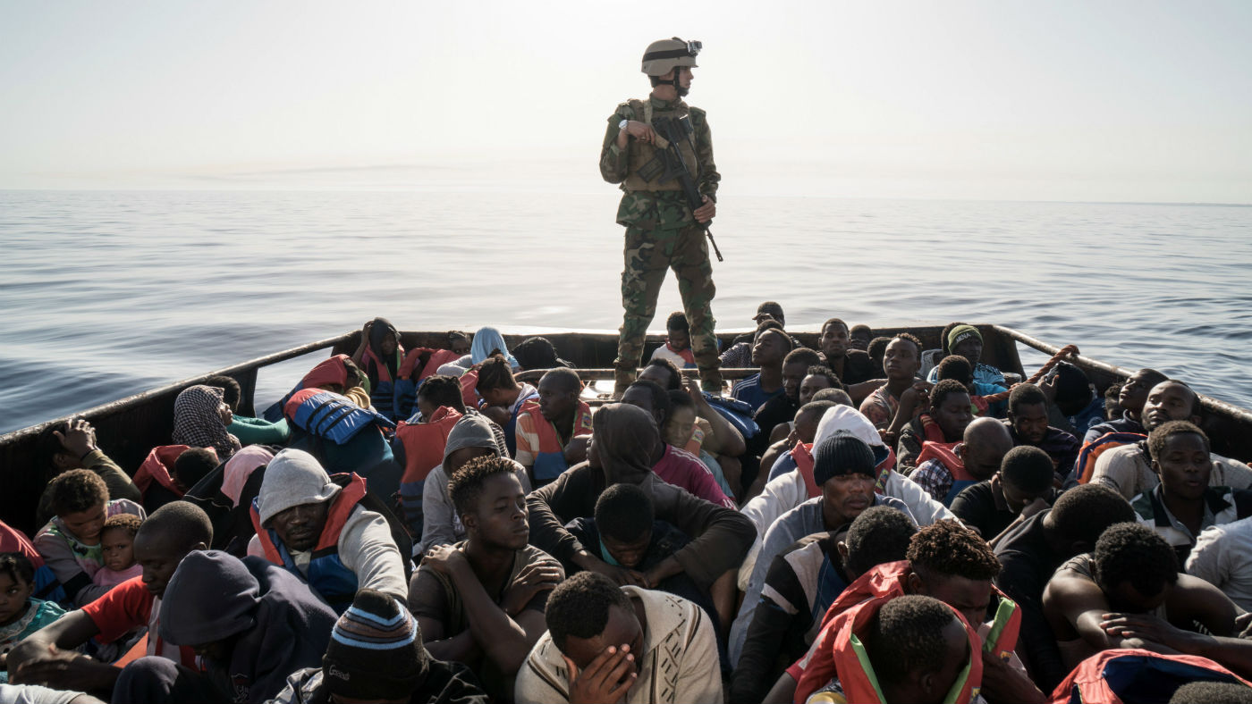 Refugees on boat   