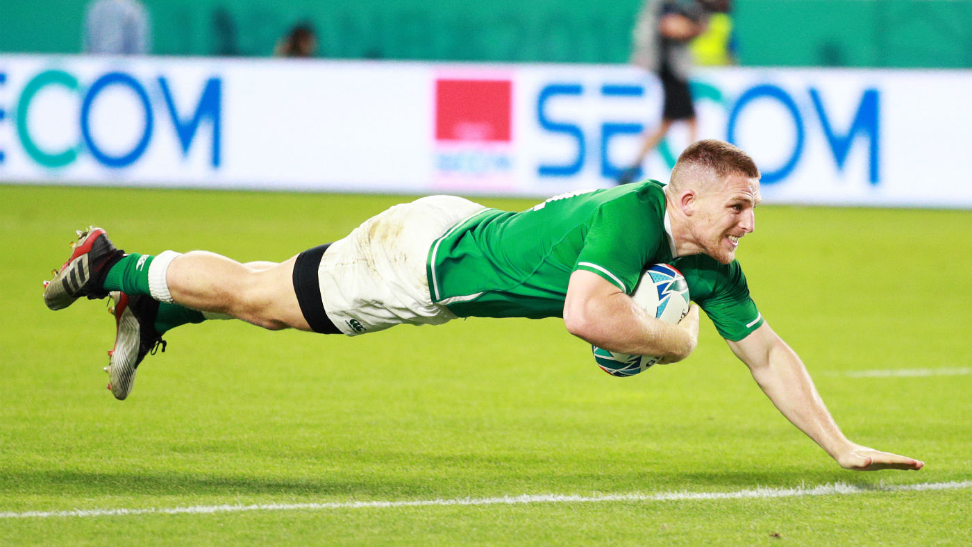 Andrew Conway scored Ireland’s fourth try against Russia at the Rugby World Cup