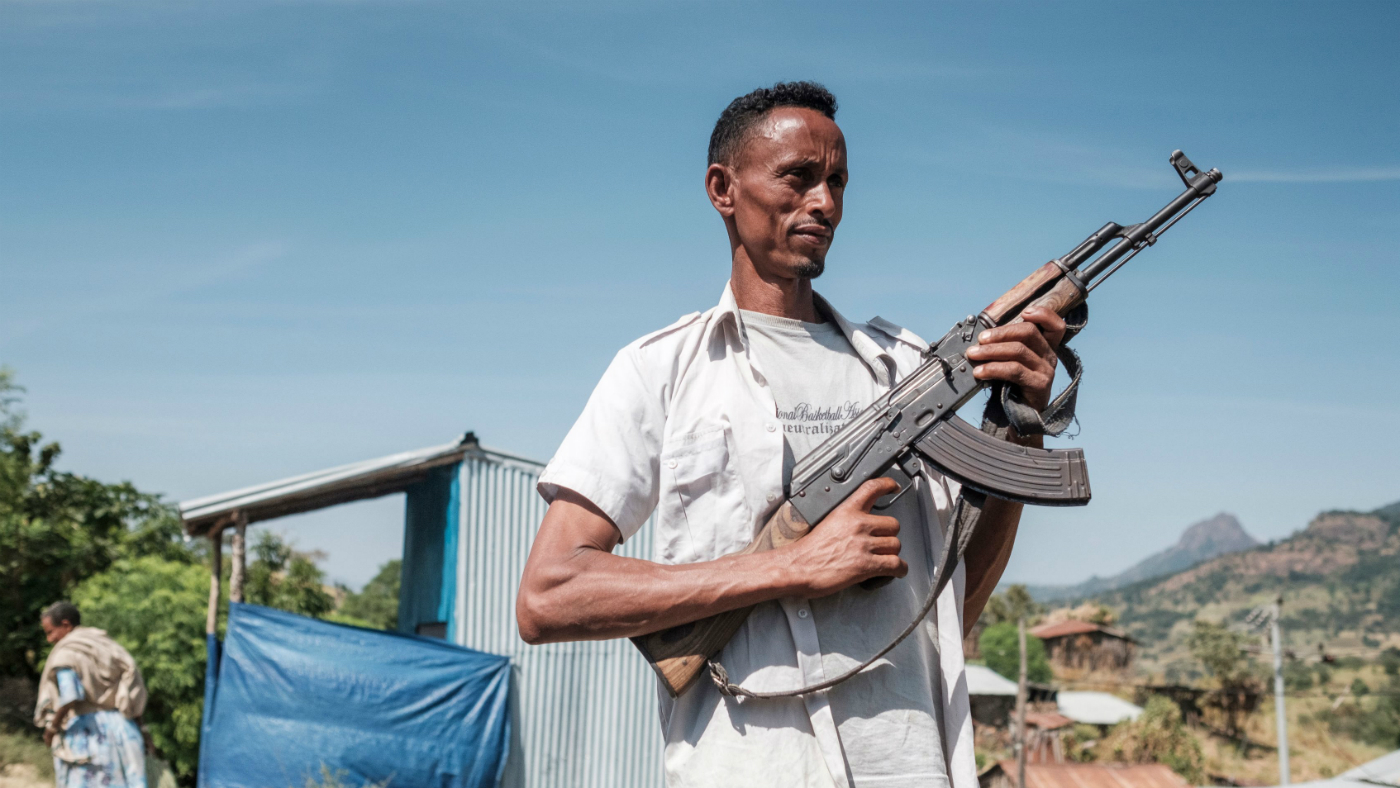 A member of the Tigray People’s Liberation Front holding an assault rifle.