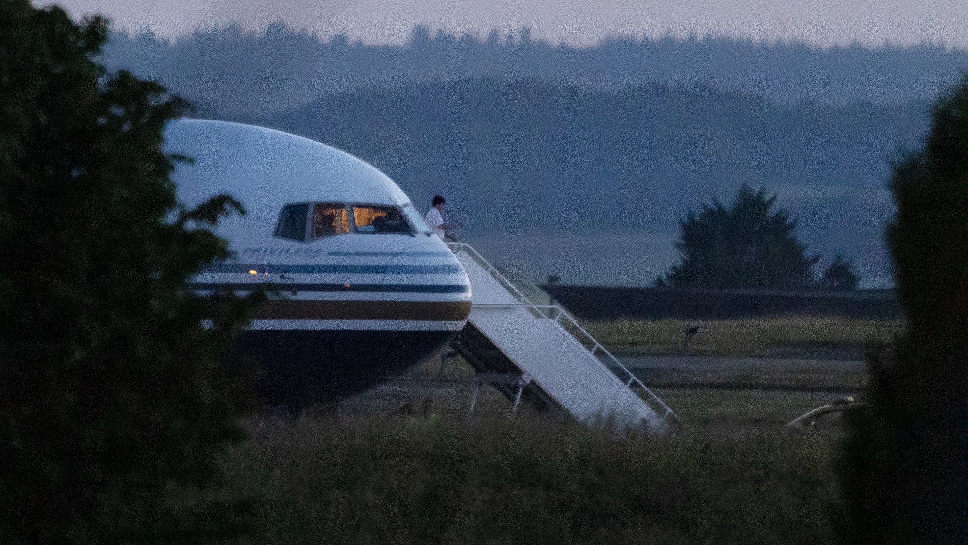 The grounded Rwanda deportation flight at Boscombe Down Air Base 