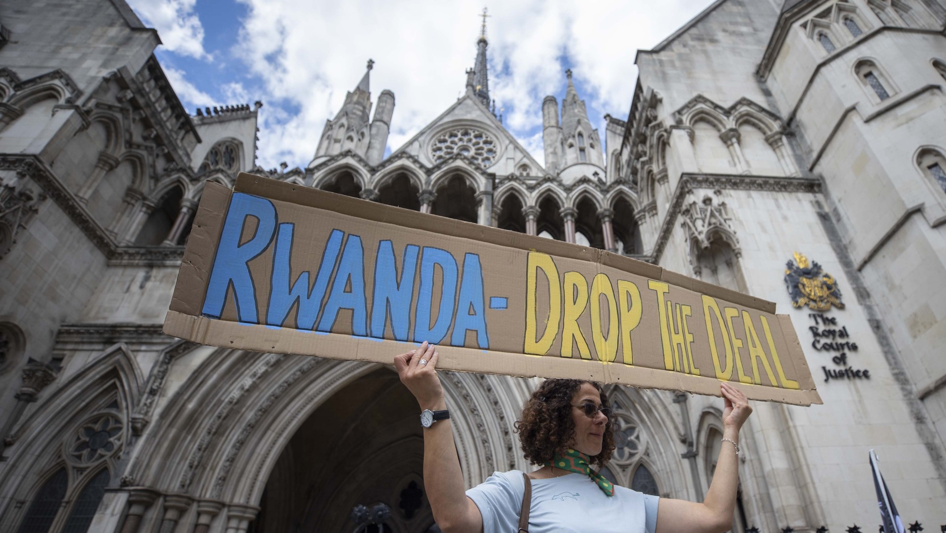 A protester demonstrates against the Home Office’s Rwanda plan