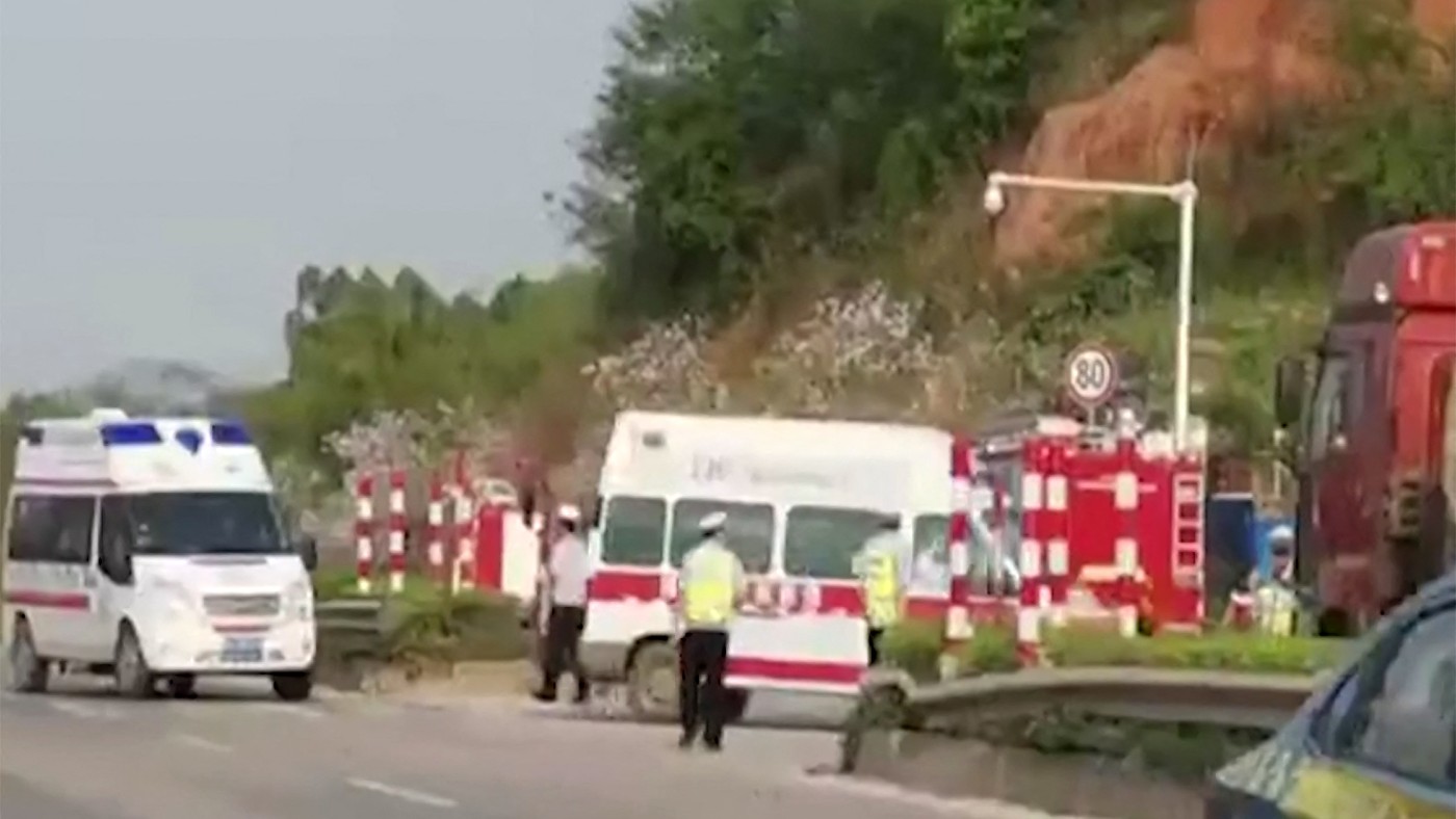 Ambulances at the scene of the plane crash