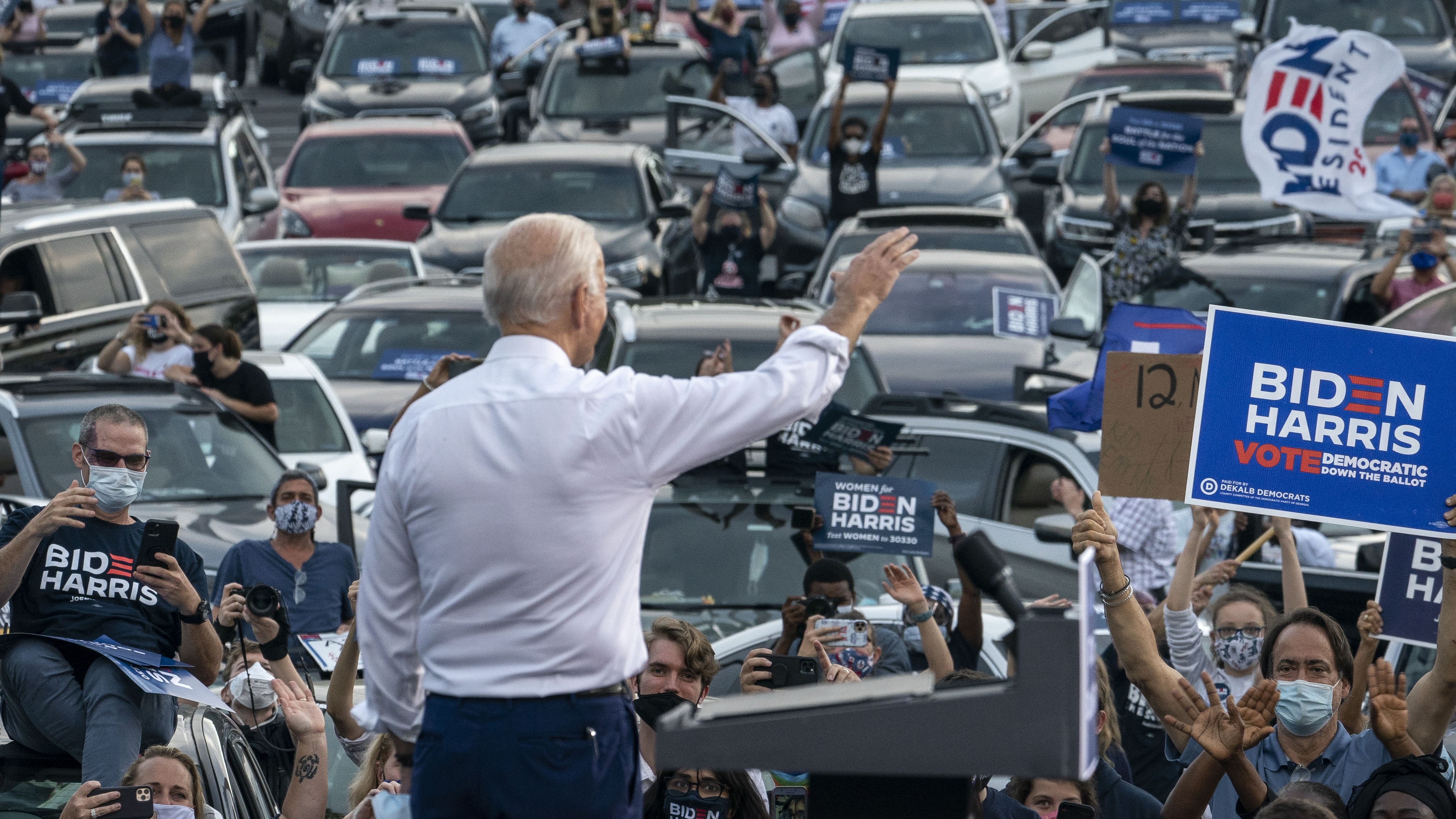 Joe Biden waves to supporters in Georgia during the 2020 presidential election campaign.