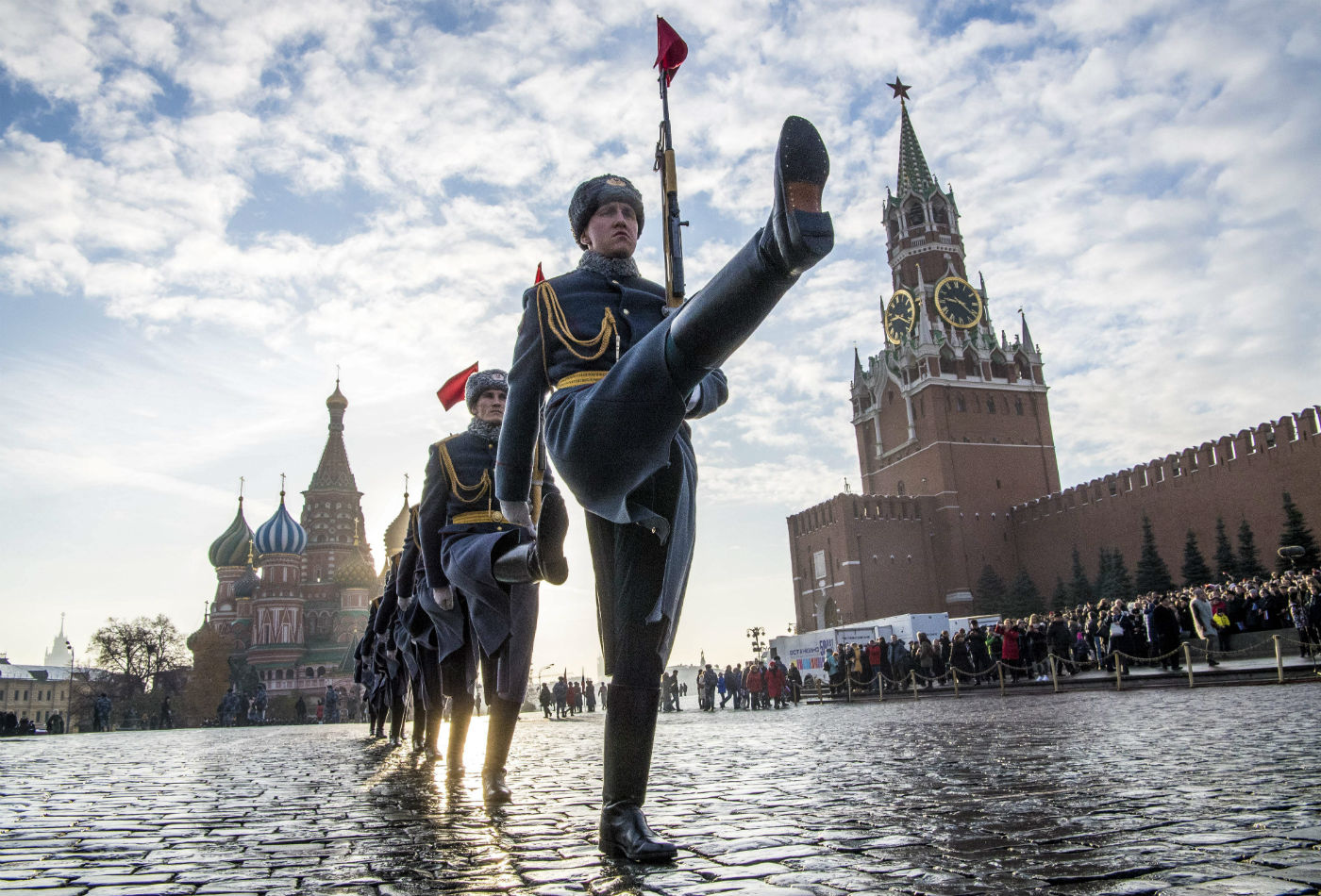 Russian soldiers marching in Red Square