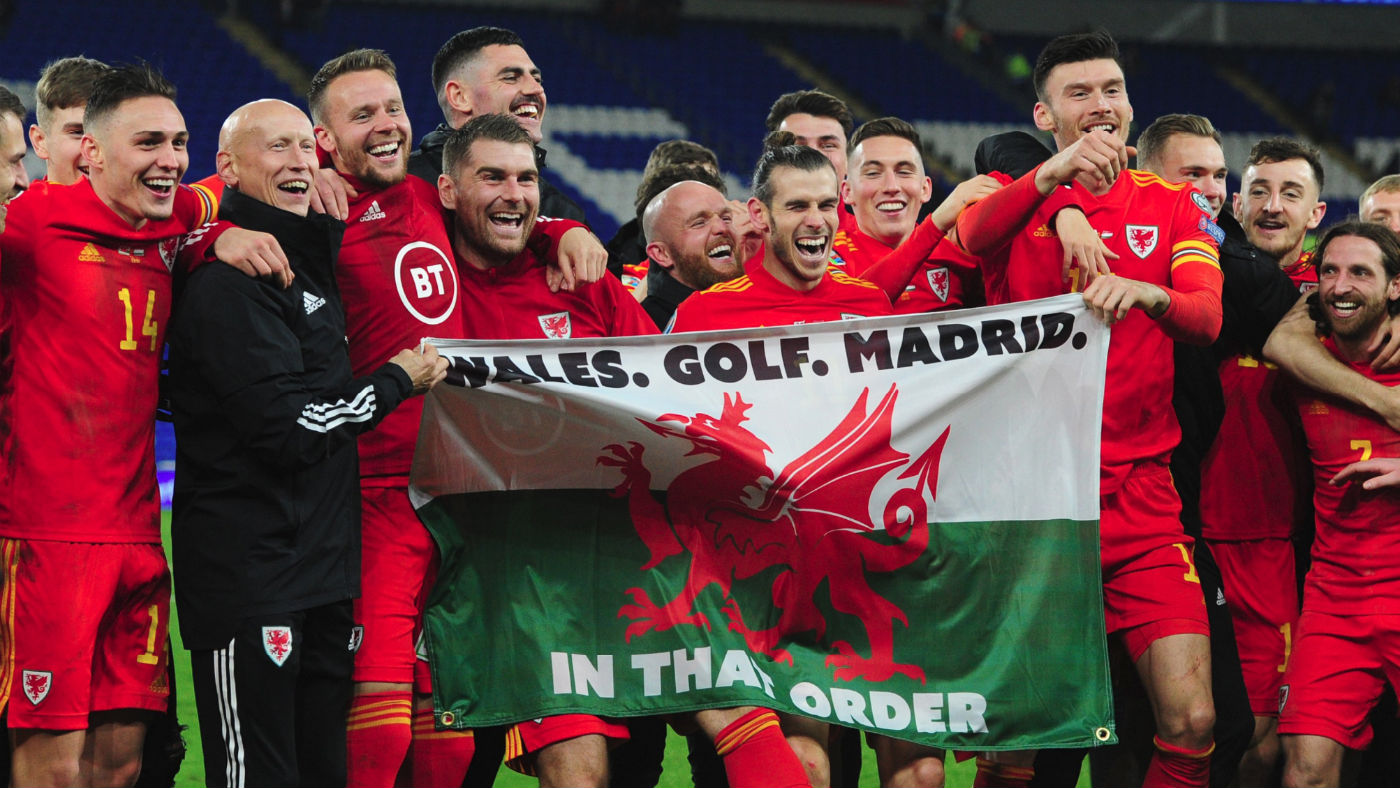 Gareth Bale and his Wales team-mates celebrate with ‘that flag’ 