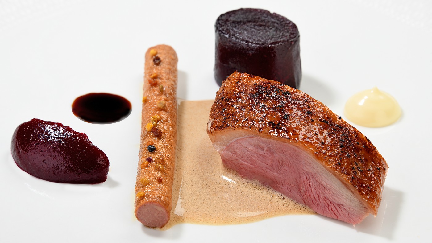 Yorkshire duck with heirloom beetroot, aged balsamic and bee pollen is on the Northcote menu 