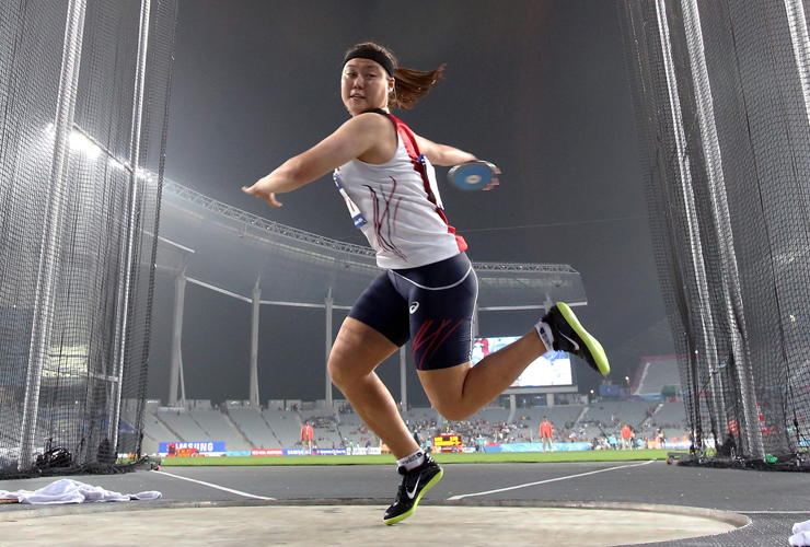 South Korea&#039;s Jeong Yelim competes in the Women&#039;s Discus Throw Final at the Asian Games