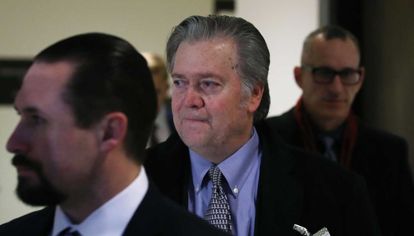 Steve Bannon arrives to appear before the House Intelligence Committee