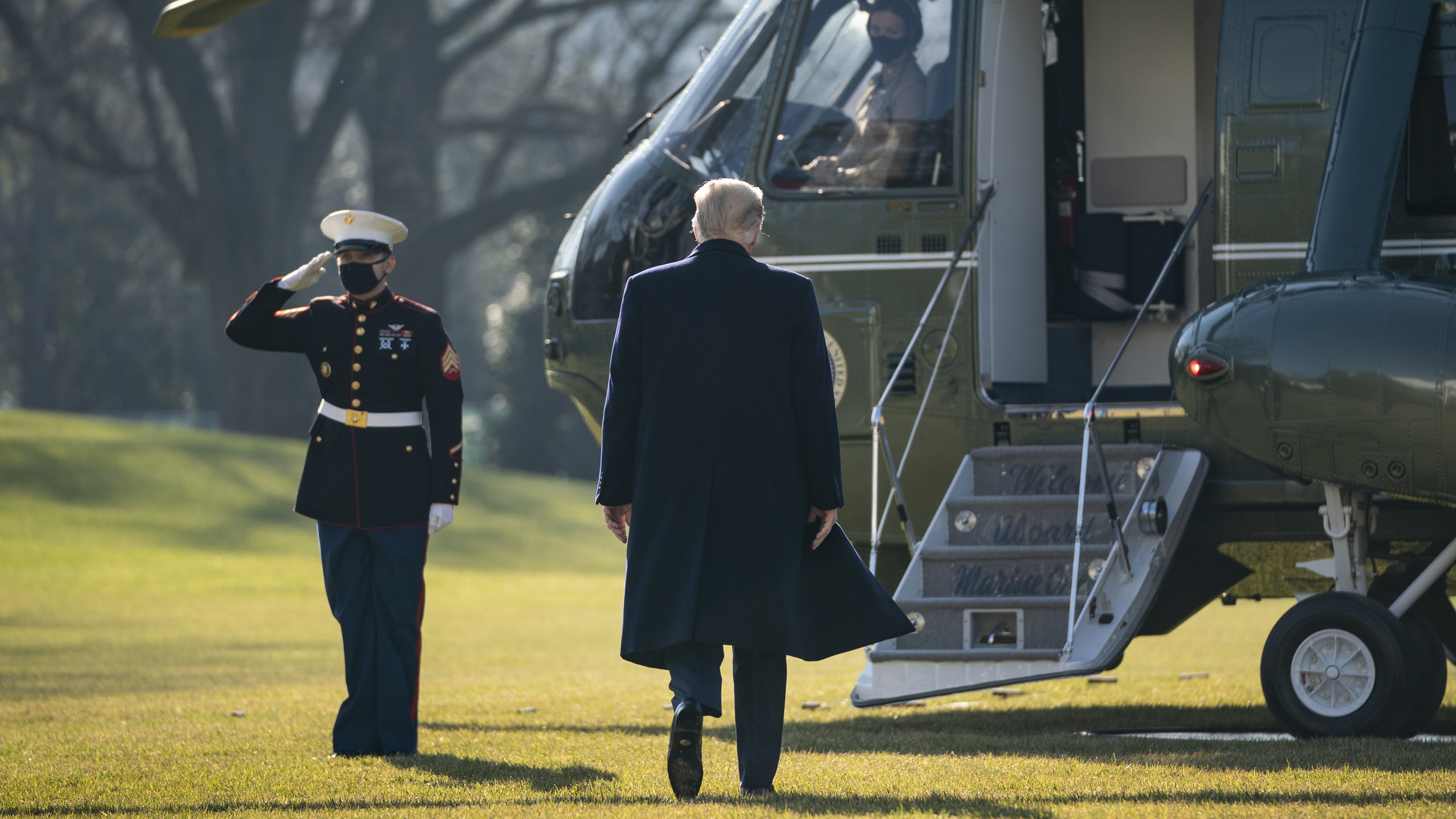 President Donald Trump walks to Marine One on the South Lawn of the White House