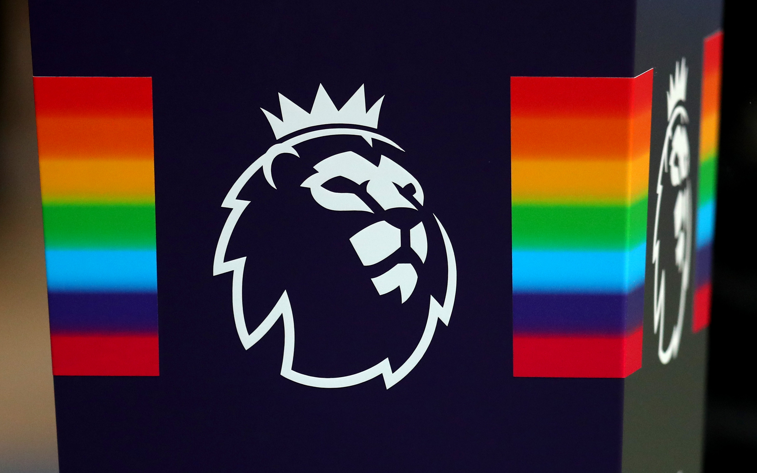 Stonewall rainbow plinth with the Premier League logo  