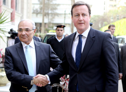 David Cameron and Egyptian Prime Minister Ahmed Shafik