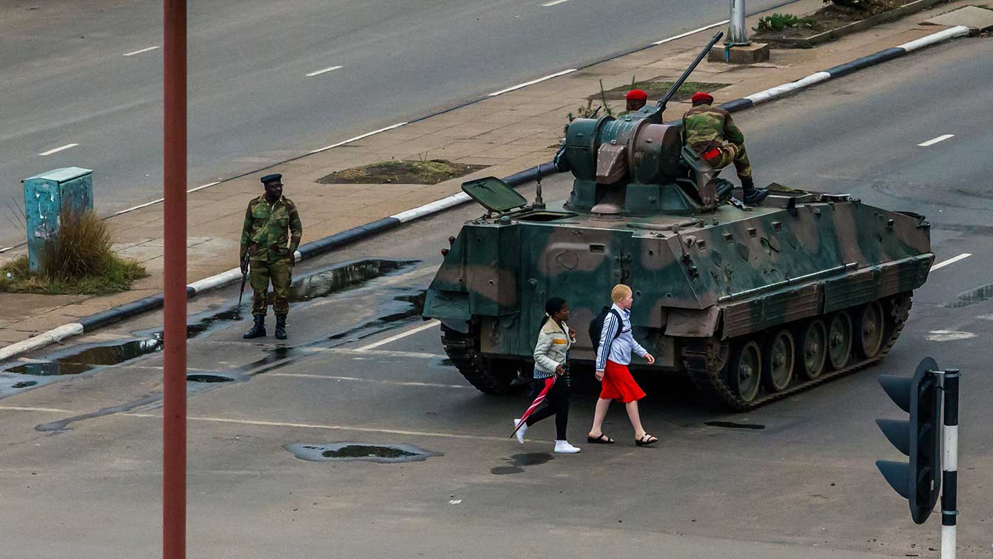 Military vehicles remain in strategic locations throughout Harare