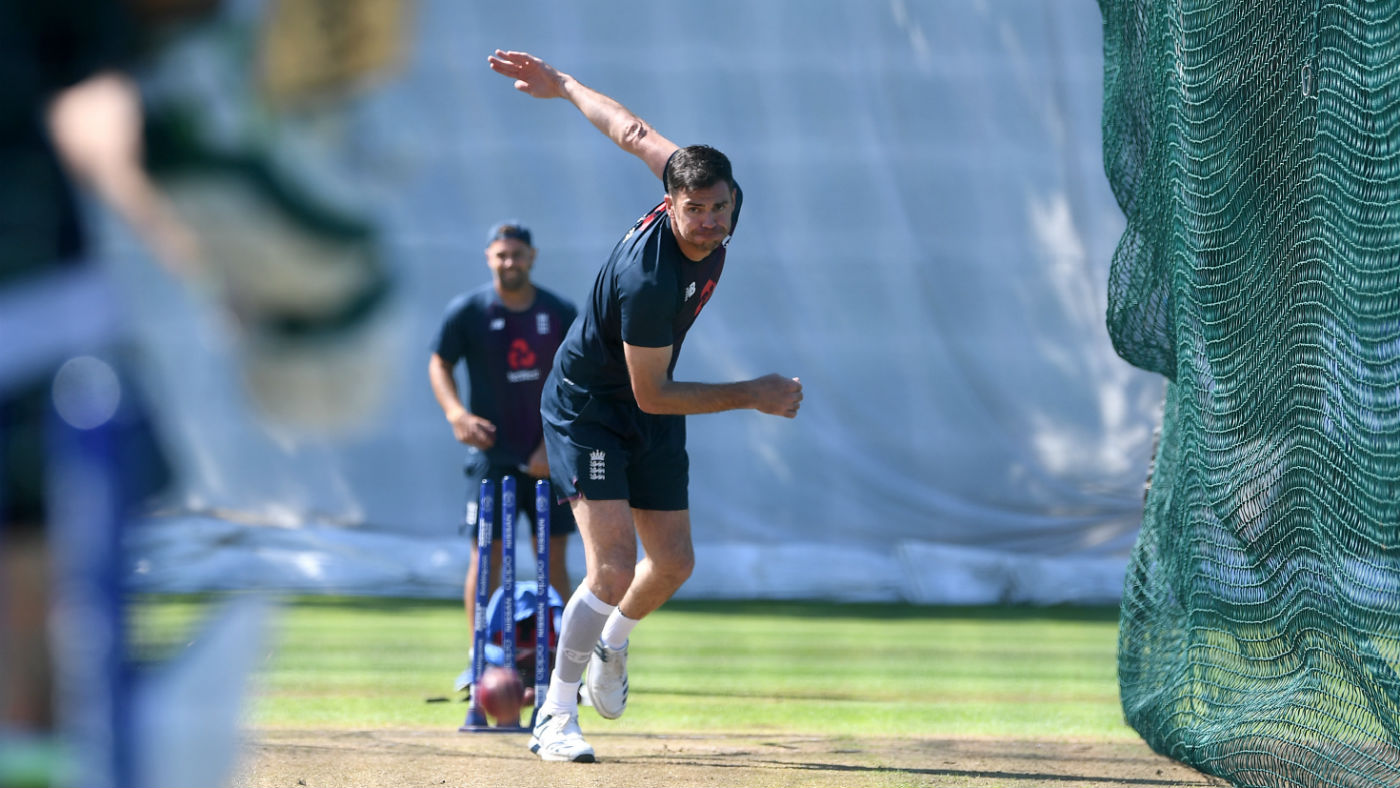 England bowler Jimmy Anderson takes part in a net session at Edgbaston