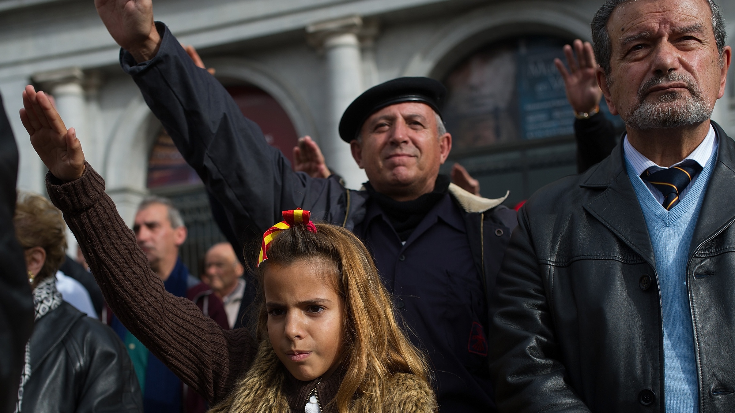 Girl performs fascist salute during rally marking anniversary of Francisco Franco’s death