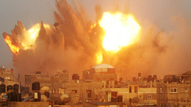 A huge explosion in Gaza following an early morning Israeli airstrike