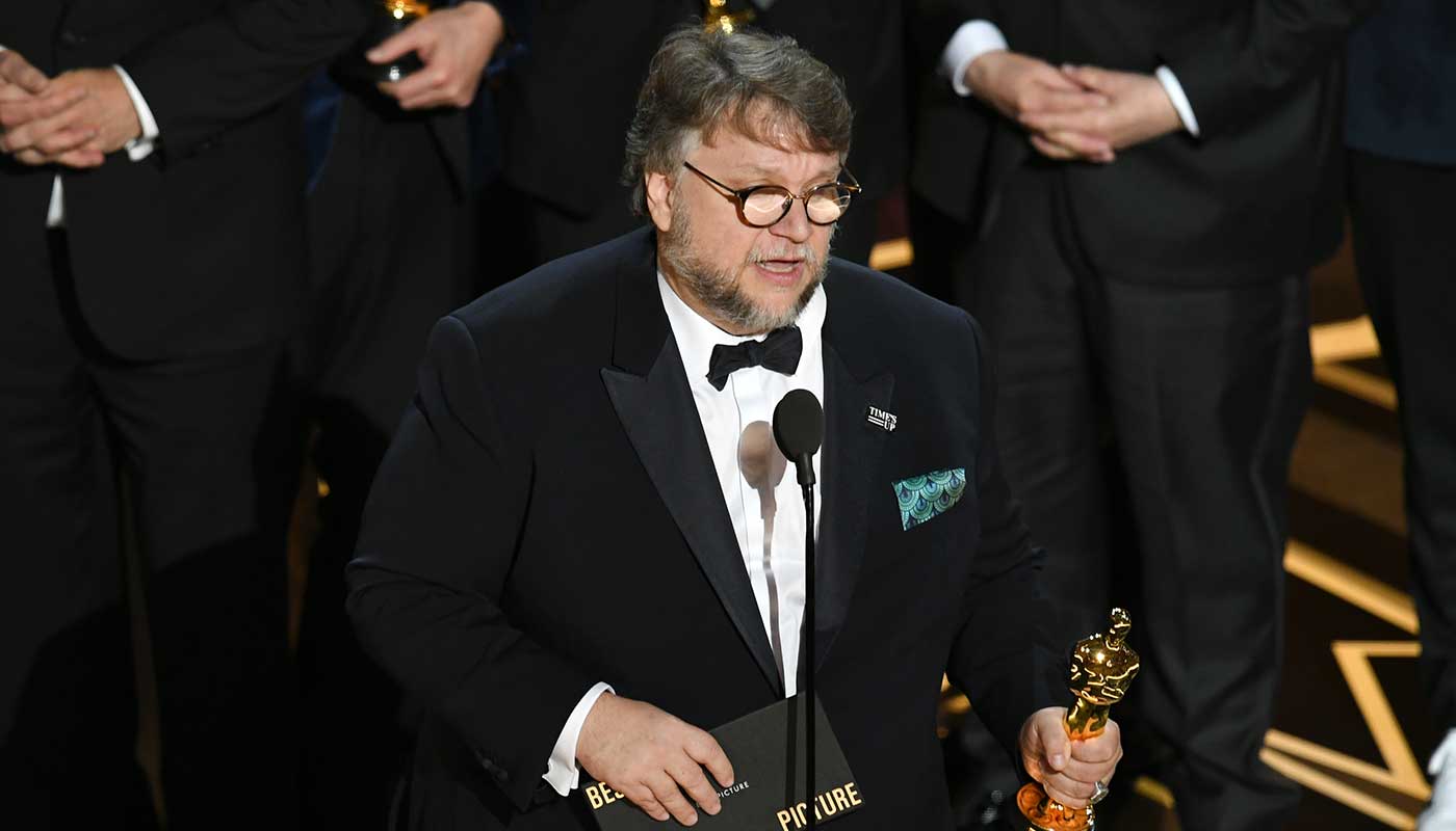 Director Guillermo del Toro accepting the Best Picture Oscar for The Shape of Water