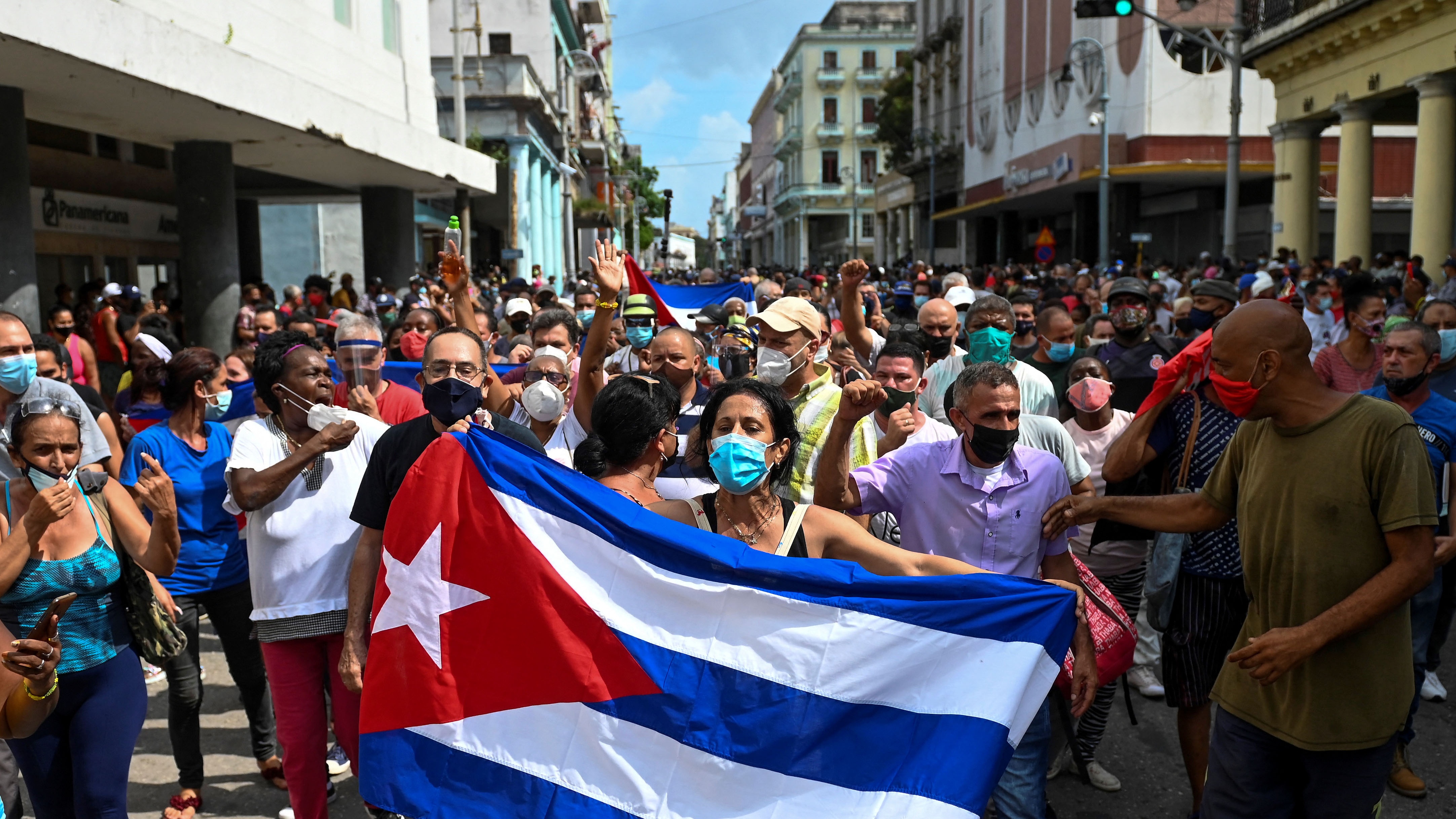 Demonstrators on the streets of Havana in July 2021