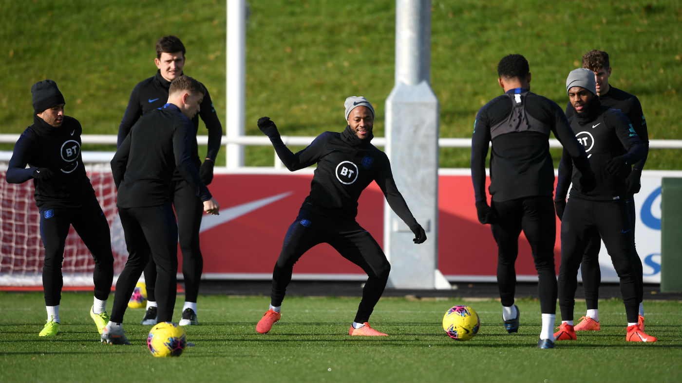 Raheem Sterling takes part in England training at St George’s Park