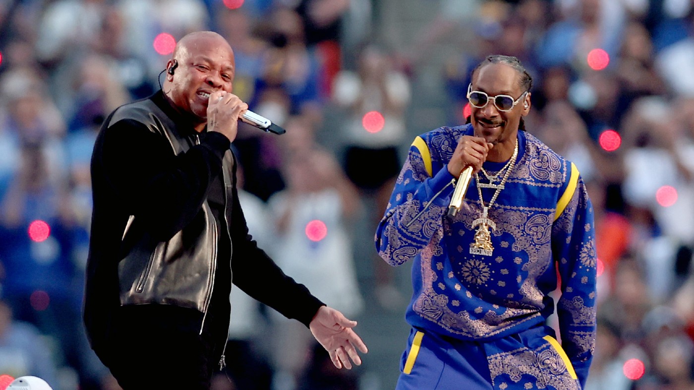 Dr. Dre and Snoop Dogg perform at the Pepsi Super Bowl LVI Halftime Show at SoFi Stadium   